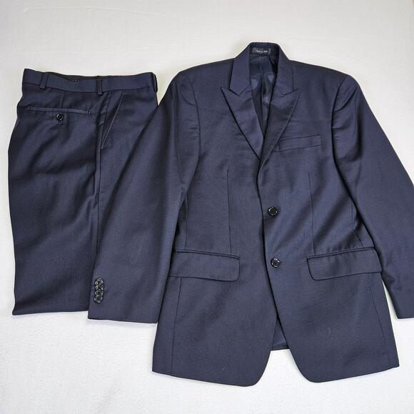 Michael Kors Madison Suit Men 38S Peak Lapel Blazer Pants Micro Stripe Black Set